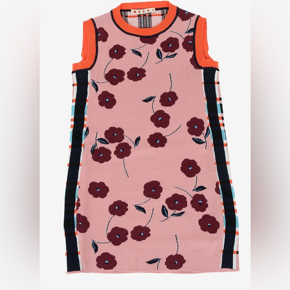 Marni Pink Floral and Checked Knit Dress 6y